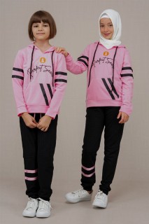 Lingerie & Pajamas - Young Girl's Letter and Stripe Detailed Tracksuit Set 100352526 - Turkey