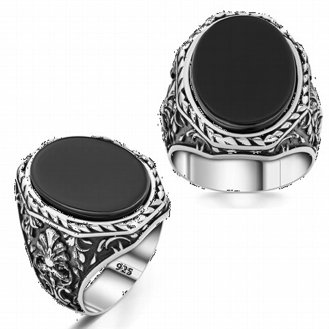 Onyx Stone Rings - Octagonal Onyx Stone Silver Ring 100350272 - Turkey