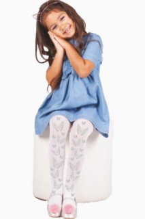 Socks - Girl's Glittery Butterfly Pattern and Elastic Waist White Pantyhose 100327339 - Turkey