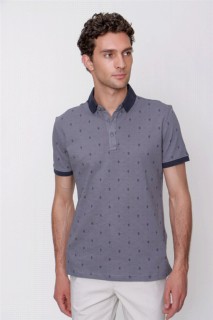 T-Shirt - Men's Dark Gray Polo Collar 100% Cotton Dynamic Fit Comfortable Fit Printed Short Sleeve T-Shirt 100351440 - Turkey
