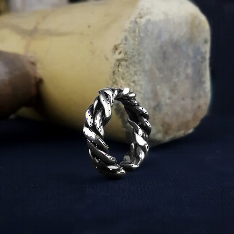 Stoneless Rings - Ivy Patterned Men's Silver Ring 100349724 - Turkey