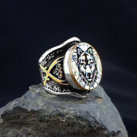 Animal Rings - خاتم من الفضة الإسترليني بتصميم رأس الذئب مع نمط سيف ذو الفقار 100349693 - Turkey