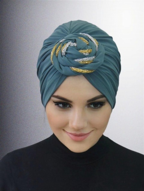 Woman Bonnet & Turban - Ready Made Donut Cap Colored-Water Green 100285726 - Turkey