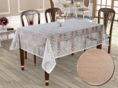Round Table Cover - Knitted Panel Pattern Round Table Cloth Bahar Cappucino 100259265 - Turkey