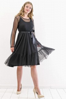 Wedding Dress - Plus Size Polka Dot Tulle Evening Dress Black 100276294 - Turkey