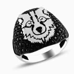 Animal Rings - Wolf Micro Stone Silver Ring 100346789 - Turkey