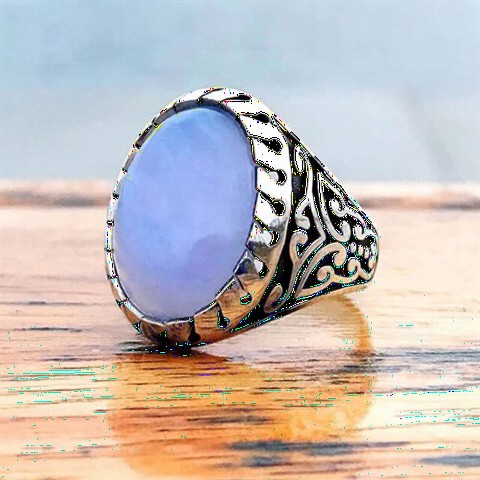 Agate Stone Rings - Agate Stone 925 Sterling Silver Men's Ring 100349247 - Turkey