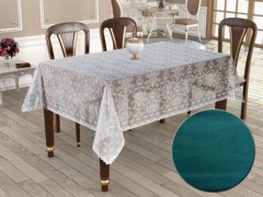 Square Table Cover - Knitted Board Patterned Fireplace Table Bahar Petrol 100259251 - Turkey
