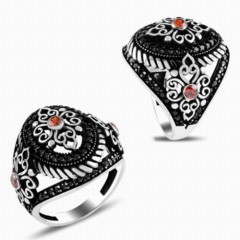 Zircon Stone Rings - Embroidered Sterling Silver Ring With Array Stones 100346807 - Turkey