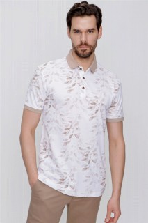 T-Shirt - Men's Beige Printed Polo Collar Dynamic Fit Comfortable T-Shirt 100351434 - Turkey