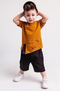 Shorts Set - Boy's Mustard Shorts Set With Embroidery and Double Pockets 100328006 - Turkey