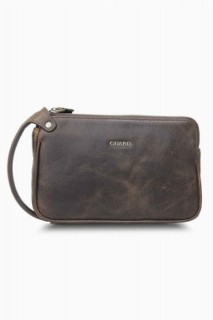 Leather - Guard Antique Brown Unisex Double Zippered Clutch Bag 100346203 - Turkey