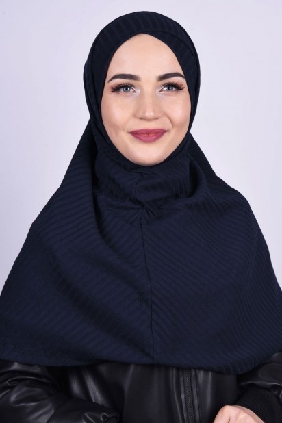 Cross Style - Cross Bonnet Knitwear Hijab Navy Blue 100285228 - Turkey