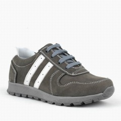 Boy Shoes - Genuine Leather Grey Zippered Sport Shoes Sneakers 100278853 - Turkey