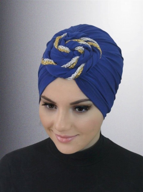 Woman Bonnet & Turban - Ready Dolama Cap Colored-Sax Blue 100285727 - Turkey