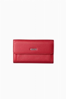 Hand Portfolio - Red Snap Fastener Genuine Leather Women's Wallet 100346317 - Turkey