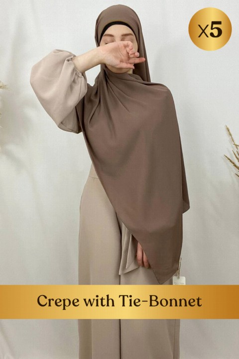 Woman Bonnet & Hijab - Crepe with Tie-Bonnet - 5 pcs in Box 100352669 - Turkey