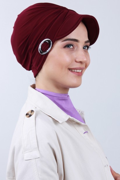 Hat-Cap Style - Buckled Hat Bonnet Claret Red 100285179 - Turkey