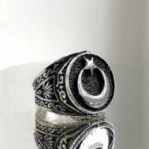 Moon Star Rings - Moon Star Silver Men's Ring 100349226 - Turkey