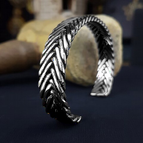 Bracelet - Wheel Pattern Men's Silver Bracelet 100349727 - Turkey