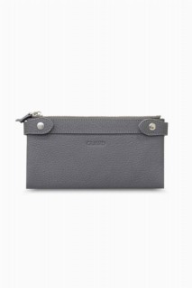Hand Portfolio - Anthracite Double Zippered Leather Women's Wallet with Phone Compartment 100346222 - Turkey