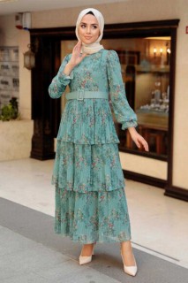 Clothes - Almond Green Hijab Dress 100344982 - Turkey