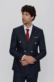 Men's Navy Blue Carrera Slim Lined Double Breasted Slim Fit Suit 100351006
