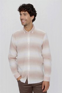 Shirt - Men's A-Brown Linen Paneled Regular Fit Comfy Cut Shirt 100351064 - Turkey