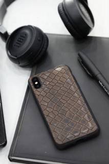 iPhone Case - iPhone X / XS Handyhülle aus braunem Leder mit Krokomuster 100346006 - Turkey