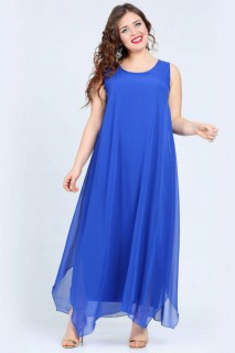 Long evening dress - Large Size Women's Casual Cut Chiffon Evening Dress Saks 100276004 - Turkey