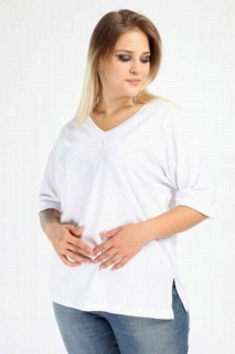 T-shirt - Angelino Large Size V Neck Double Sleeve T-Shirt 100276548 - Turkey