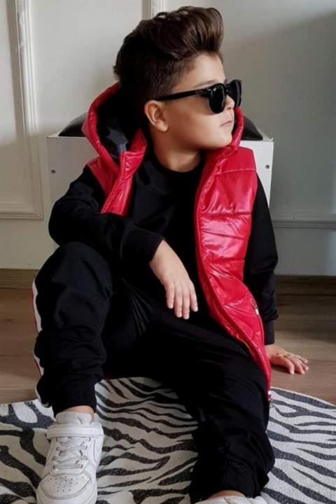 Boy Red Inflatable Vest Striped Tracksuit 100327067
