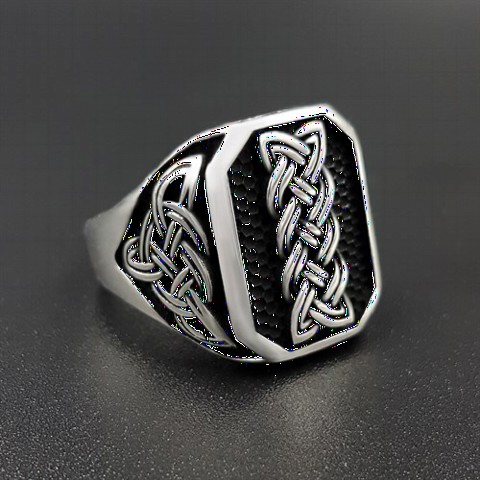 Stoneless Rings - Rope Patterned Silver Ring 100350214 - Turkey