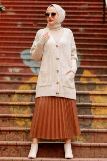 Cardigan - Beige Hijab Knitwear Cardigan 100338338 - Turkey