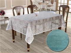 Round Table Cover - Knitted Panel Pattern Round Table Cloth Spring Turquoise 100259262 - Turkey