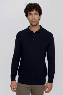 Men's Navy Blue Trend Dynamic Fit Comfortable Cut Polo Neck Knitwear Sweater 100345156