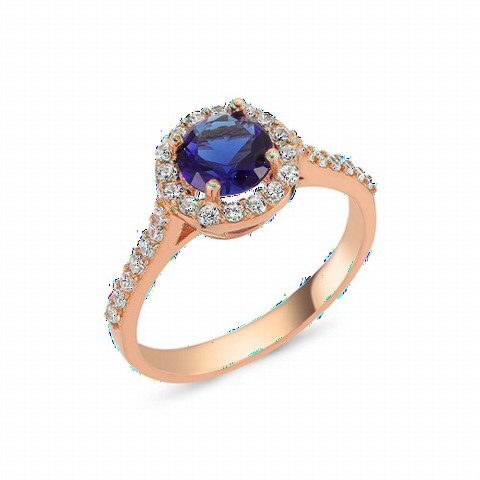 Rings - خاتم فضة بحجر بيضاوي أزرق بتأثير سوليتير للنساء 100347287 - Turkey