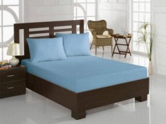 Double Bed Sheet Set - روتختی دوبل کشسان نخی شانه دار آبی 100259127 - Turkey