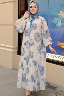 Clothes - İndigo Blue Hijab Dress 100344959 - Turkey