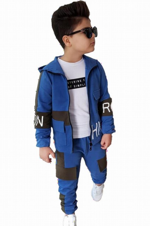 Boy Clothing - Boy's Indigo Ron Cargo Pocket 3-Pack Blue Tracksuit 100327124 - Turkey