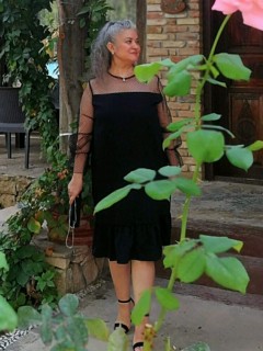 Short evening dress - فستان سهرة بتفاصيل من التول وأكمام علوية بأكمام من بولكا بمقاسات كبيرة أسود 100276298 - Turkey