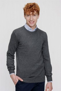 Zero Collar Knitwear - Men's Anthracite Dynamic Fit Basic Crew Neck Knitwear Sweater 100345099 - Turkey