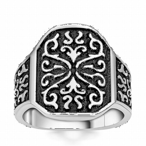 Stoneless Rings - Embossed Patterned Silver Ring 100350253 - Turkey