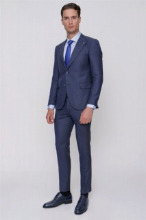 Suit - بدلة رجالي بمقاس نحيف بلاتينيوم من الصوف باللون الأزرق الداكن ، مقاس نحيف 6 ، 100350804 - Turkey