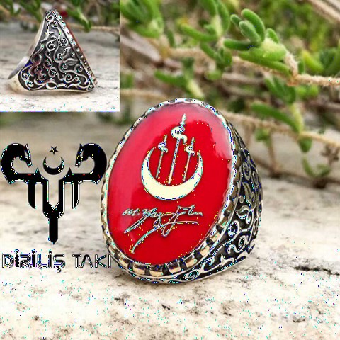 Ring with Name - Personalized Signature and Motif Sterling Silver Men's Ring 100348235 - Turkey