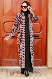 Cardigan - Dusty Rose Hijab Knitwear Cardigan 100338667 - Turkey