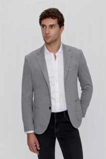 Jacket - Men's Gray Vega Knitted Slim Fit Slim Fit Bag Pocket Jacket 100350941 - Turkey