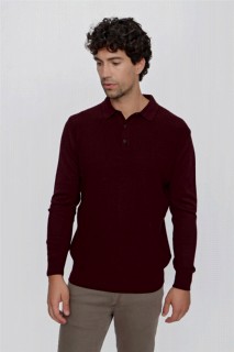 Polo Collar Knitwear - Pull en maille à col polo et coupe confortable pour homme, rouge bordeaux, tendance, coupe dynamique 100345158 - Turkey