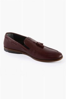 Shoes - Men's Claret Red Casual Tasseled Flat Analin Leather Shoes 100350510 - Turkey