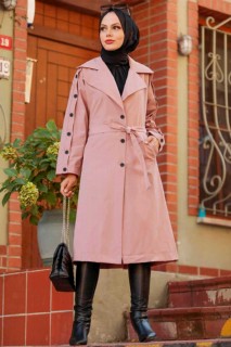 Trench Coat - Powder Pink Hijab Trenchcoat 100299065 - Turkey